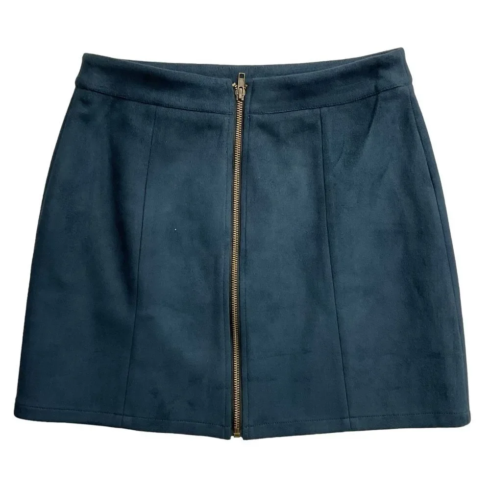 Hyfve Women's Zip‎ Up A-Line Mini Skirt Navy Blue Size M Rise Casual Chic